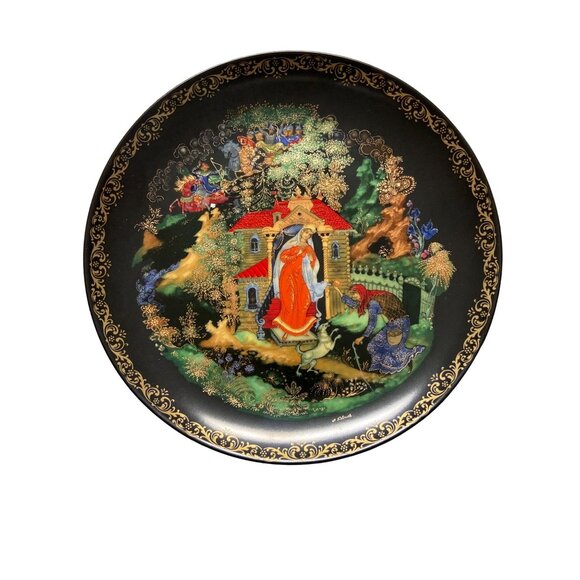 1988 Palekh Russian Fairy Tale Plate Kovalev Pushkin Gold Gilt Collectible Art - Picture 3 of 6